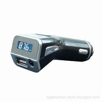 Smart In-car Charger, 2.1A Output with FM Transmitter Function, Supports USB Disk and Aux-in